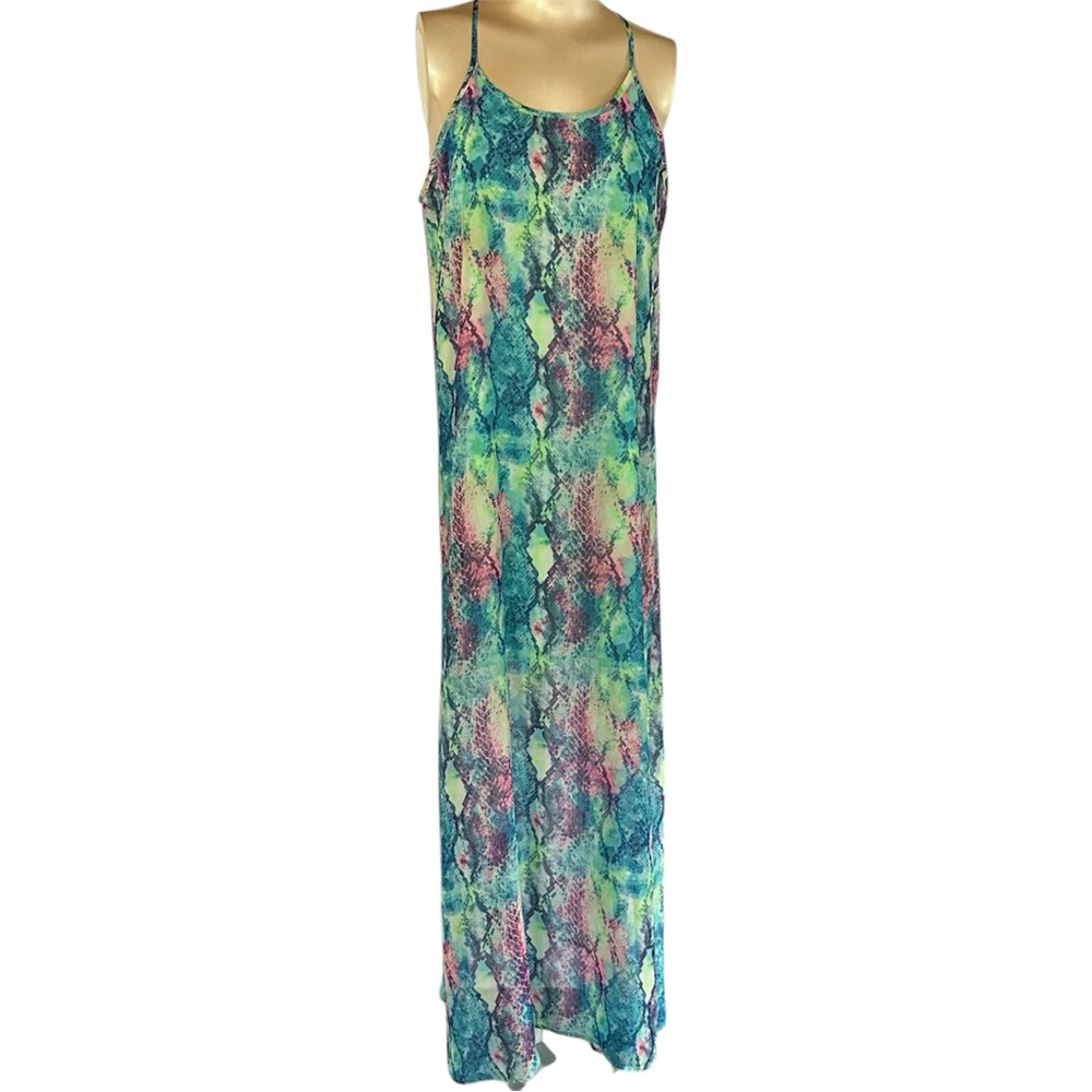 Mimi’s Multi-Color Abstract Snakeskin Maxi Slip Dress - Small